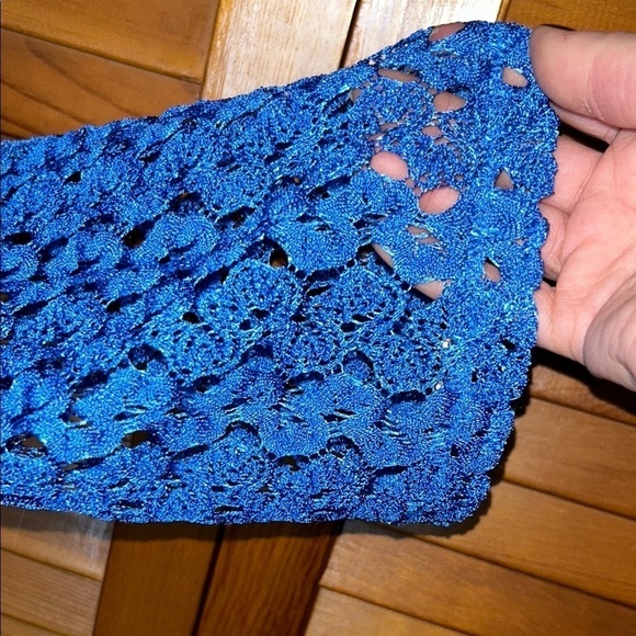 Southern Lady Blue Crochet Open-Front Cardigan - Picture 3 of 9